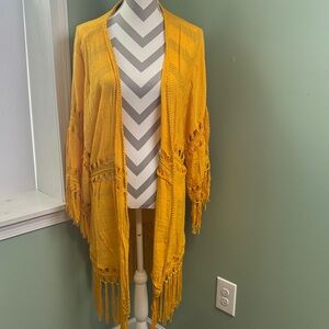 Mustard Fringe Open-Front Cardigan 3X